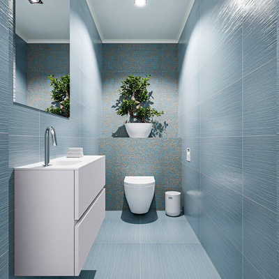 MONDIAZ ADA Toiletmeubel 80x30x50cm met 1 kraangaten 2 lades cale mat Wastafel Lex links Solid Surface Wit