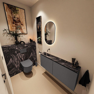 MONDIAZ TURE-DLUX 120cm toiletmeubel Dark Grey. EDEN wastafel Lava positie links. Zonder kraangat.