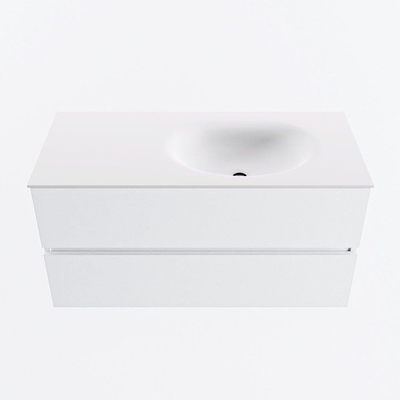 MONDIAZ VICA meuble sous lavabo 100cm Talc 2 tiroirs. Lavabo MOON droit 1 trou de robinet, couleur Talc.