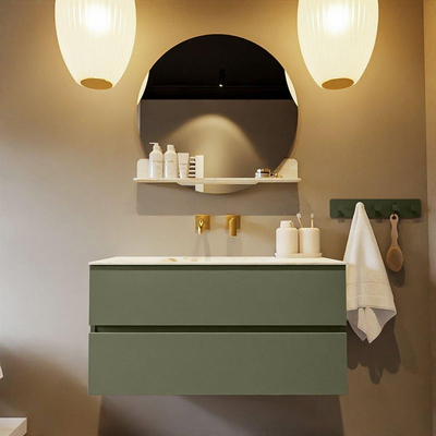 MONDIAZ VICA-DLUX Ensemble meuble de salle de bains - 100cm - meuble bas army - 2 tiroirs - lavabo encastré cloud au centre - sans trous de robinet - version haute 60cm - frape
