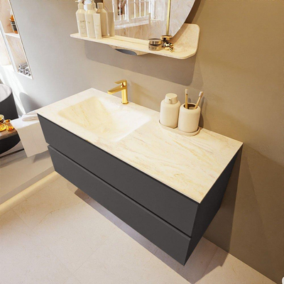 Mondiaz VICA-DLUX Ensemble de meuble de salle de bain - 110cm - meuble sous-vasque gris foncé - 2 tiroirs - lavabo encastré cloud gauche - 1 trou de robinet - version haute de 60cm - ostra