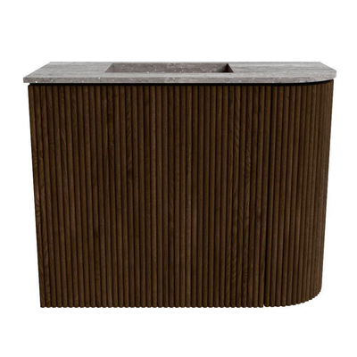 Mondiaz JOYA-DLUX 51.6cm toiletmeubel - ronding rechts kleur Walnut - Wastafel FAYE positie Links Zonder kraangat kleur Oza.