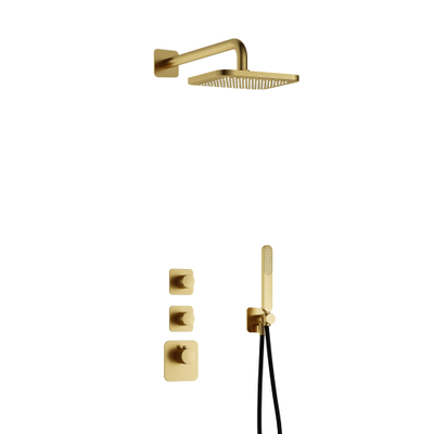 Hotbath Gal IBS40 ensemble de douche de pluie encastré - 2 fonctions - bras mural 35 cm - tête de douche carrée 22 cm - laiton brossé PVD