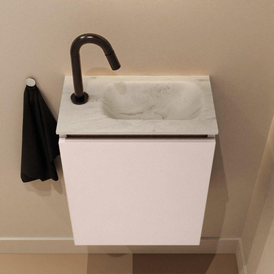 MONDIAZ TURE-DLUX Meuble toilette - 40cm - Rosee - EDEN - vasque Opalo - position droite - 1 trou de robinet