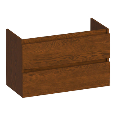 BRAUER Joy meuble sous-lavabo peu profond - 80x39x50cm - 2 tiroirs à fermeture douce - sans poignée - 1 découpe pour siphon - chêne massif - chêne à lamelles brun
