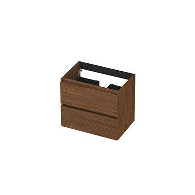 INK Wastafelonderkast - 60x40x52cm - 2 lades - greeploos - met houten keerlijst - MDF - Warm walnoot