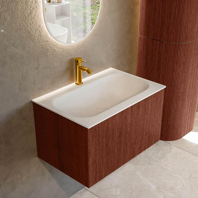 Mondiaz KURVE Badkamermeubelset - 70x46x40cm - 1 lade - wastafel solid surface - midden - 1 kraangat - Ruby