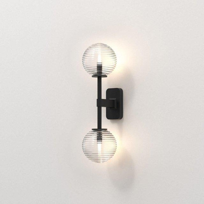 Astro Tacoma Twin Wandlamp/Plafondlamp - 230V - IP44 - bol - geribbeld - helder glas - mat zwart