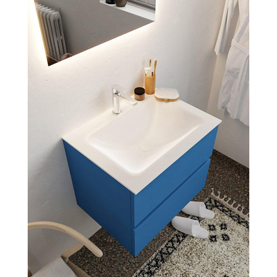 Mondiaz VICA ensemble de meuble de salle de bain - 60cm - meuble sous-vasque jeans - 2 tiroirs - lavabo cloud milieu - 1 trou de robinet - miroir LED - version XL 60cm de haut