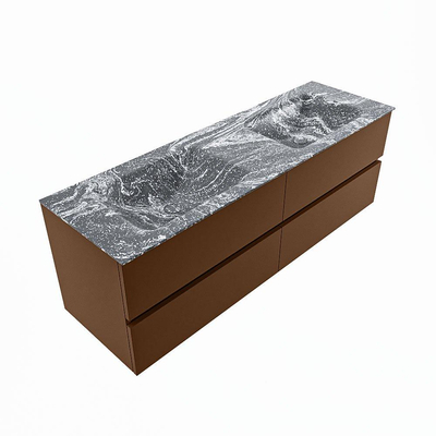 MONDIAZ VICA-DLUX Badkamermeubelset - 150cm - onderkast rust - 4 lades - inbouw wastafel cloud dubbel - zonder kraangaten - spiegel model spot - XL versie 60cm hoog - lava