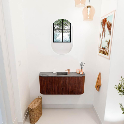 Mondiaz JOYA-DLUX 93.2cm toiletmeubel - ronding links en rechts kleur Ruby - Wastafel FAYE positie Midden 1 kraangat kleur Sombra.