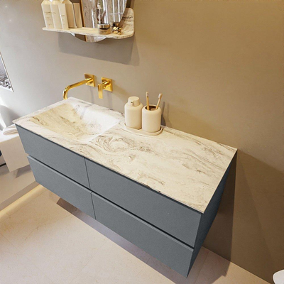 Mondiaz VICA-DLUX ensemble de meuble de salle de bain - 120cm - meuble sous-vasque plata - 4 tiroirs - lavabo encastrée cloud gauche - sans trous de robinet - version haute de 60cm - glace