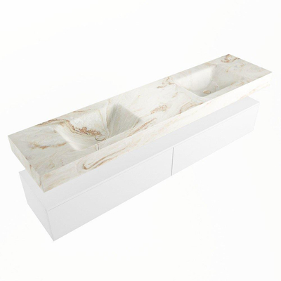 Mondiaz ALAN-DLUX Ensemble de meuble - 200cm - meuble Talc mat - 2 tiroirs - Lavabo Cloud Frappe suspendu - vasque Gauche et droite - 0 trous de robinet