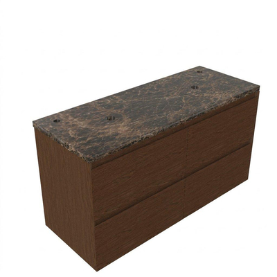 Saniclass Holz Pure Badkamermeubelset - 120x45x63cm - Noche natuurstenen topblad dark emperador - 2 kraangaten - 4 lades - mat walnut pure (hout)