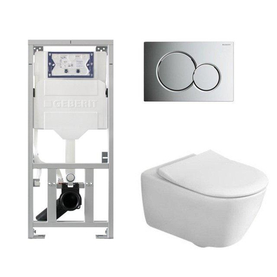 Villeroy & Boch Subway 2.0 inbouwset - met diepspoel wandcloset directflush slimseat zitting afdekplaat verchroomd - glans wit