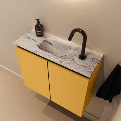 MONDIAZ TURE-DLUX Meuble de toilettes 60cm Ocher. Lavabo EDEN Glace position milieu. Avec 1 trou de robinet.