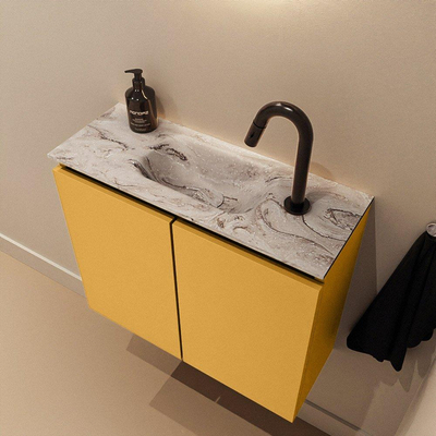 MONDIAZ TURE-DLUX Meuble toilette - 60cm - Ocher - EDEN - vasque Glace - position centrale - 1 trou de robinet