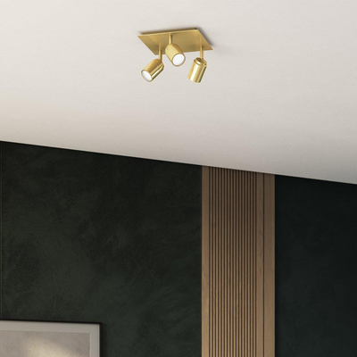 QAZQA Ducha badkamer plafondlamp - 23x23cm - 3 spots - IP44 - vierkant - messing (goud)