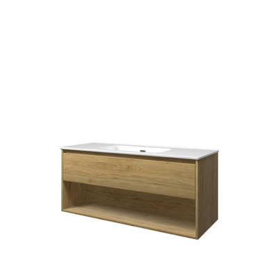 Proline elegant ensemble de meubles de salle de bains 120x46x54cm meuble avec étagère idéal en chêne simple avec 1 trou pour robinet porcelaine blanc brillant