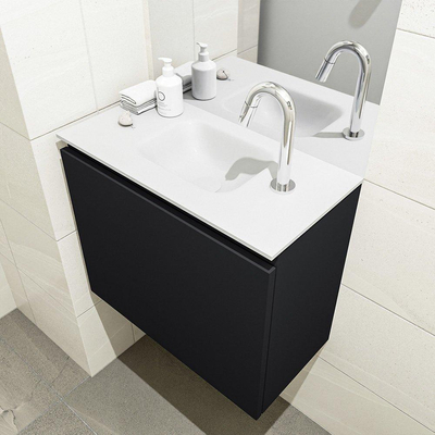 MONDIAZ OLAN Fonteinset - 60x30x40cm - 1 kraangat - 1 lade - urban mat - wasbak midden - Solid Surface Wit