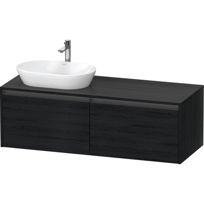Duravit Ketho 2 meuble sous-lavabo avec plan de console avec 2 tiroirs pour vasque à gauche 140x55x45.9cm avec poignées chêne anthracite noir mat