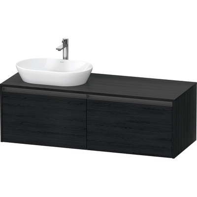 Duravit ketho 2 meuble sous lavabo avec plaque console et 2 tiroirs pour lavabo à gauche 140x55x45.9cm avec poignées chêne anthracite noir mat