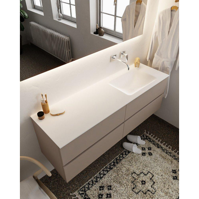 ENSEMBLE DE MEUBLE MONDIAZ VICA - 150 cm - 4 tiroirs - lavabo Cloud à droite - 0 trous de robinet - solid surface smoke
