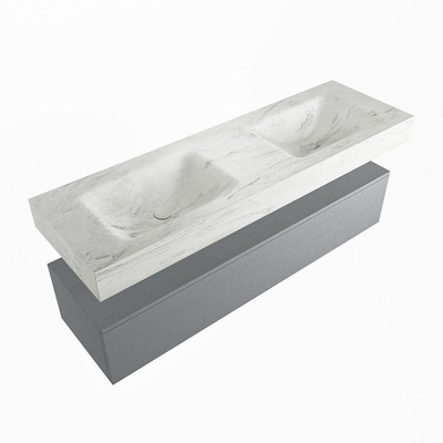 Mondiaz ALAN-DLUX Ensemble de meuble - 150cm - meuble Plata mat - 1 tiroir - Lavabo Cloud Opalo suspendu - vasque Gauche et droite - 0 trous de robinet