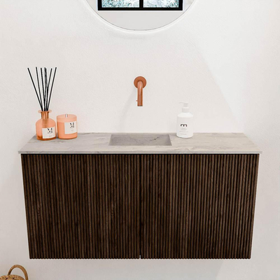 Mondiaz JOYA-DLUX 80cm toiletmeubel - kleur Walnut - Wastafel FAYE positie Midden Zonder kraangat kleur Glace.
