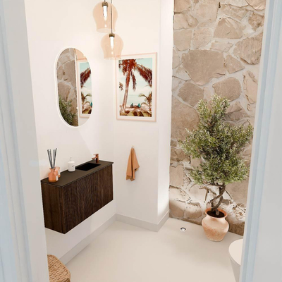 Mondiaz JOYA 70cm toiletmeubel - kleur Walnut - Wastafel FAYE positie Rechts 1 kraangat kleur Urban.