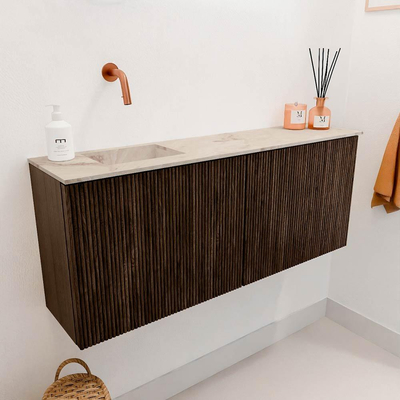 Mondiaz JOYA-DLUX 100cm toiletmeubel - kleur Walnut - Wastafel FAYE positie Links Zonder kraangat kleur Frappe.