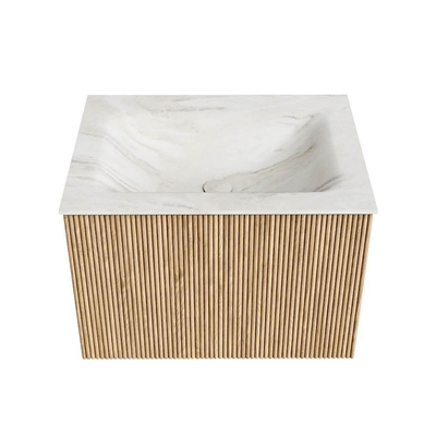 MONDIAZ KURVE-DLUX Meuble de salle de bains 60 cm couleur Oak avec 1 tiroir. Lavabo CLOUD central 1 trou de robinet couleur Ostra.