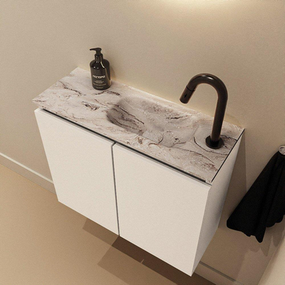 MONDIAZ TURE-DLUX Meuble toilette - 60cm - Talc - EDEN - vasque Glace - position droite - 1 trou de robinet