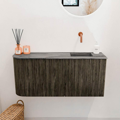 Mondiaz JOYA-DLUX 91.6cm toiletmeubel - ronding links kleur Shadow - Wastafel FAYE positie Rechts Zonder kraangat kleur Sombra.