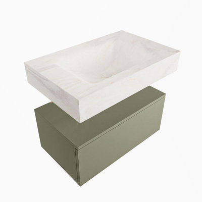 Mondiaz ALAN-DLUX Ensemble de meuble - 70cm - meuble Army mat - 1 tiroir - Lavabo Cloud Ostra suspendu - vasque Centre - 1 trou de robinet