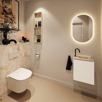 MONDIAZ TURE-DLUX Meuble toilette - 40cm - Talc - EDEN - vasque Frappe - position droite - 1 trou de robinet