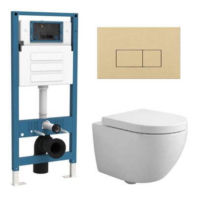 QeramiQ Dely Swirl Ensemble WC Compact - réservoir encastré QeramiQ flush - abattant 25 mm - plaque de commande en plastique beige - boutons rectangulaires - blanc brillant