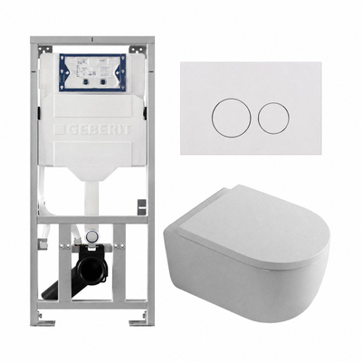 QeramiQ Dely Swirl Toiletset - 36.3x51.7cm - Geberit UP320 inbouwreservoir - met Burda frame - 35mm zitting - glans witte bedieningsplaat - ronde knoppen - mat wit
