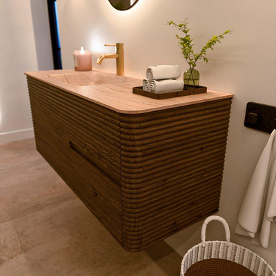 Mondiaz CIRO-DLUX Meuble de salle de bains - 120x45x50cm - Plan vasque solid surface Saba - 1 vasque à gauche - 1 trou de robinet - 2 tiroirs - Dusk