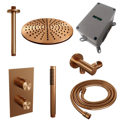 BRAUER Copper Edition inbouw regendoucheset – Ø30 cm hoofddouche – 30 cm plafondbuis – staafhanddouche – 2 functies