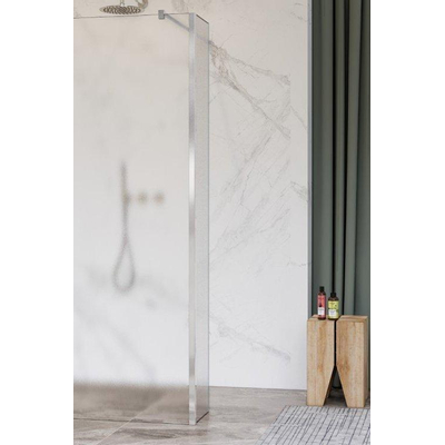 Fortifura Galeria zijwand - 30x200cm - mat - glas - 8mm - met hoekprofiel - hoogglans chroom