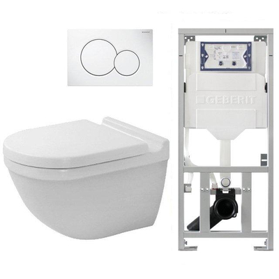 Duravit Starck 3 toiletset met inbouwreservoir geberit toiletzitting met softclose en sigma01 bedieningsplaat wit