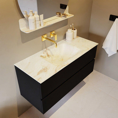 MONDIAZ VICA-DLUX Ensemble meuble de salle de bains - 110cm - sous-meuble Urban - 2 tiroirs - lavabo encastré Cloud au milieu - sans trous de robinetterie - version haute 60cm - Frappe