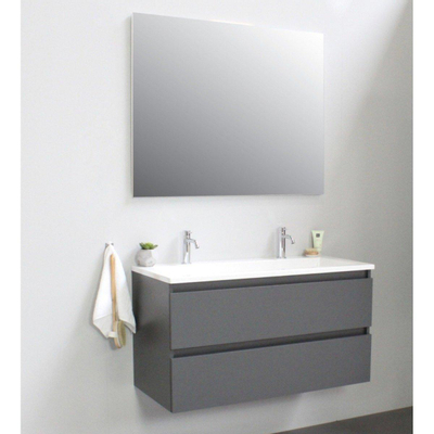 Basic Bella Meuble avec lavabo acrylique 100x55x46cm 2 trous de robinet avec miroir Anthracite mat