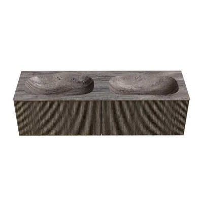 MONDIAZ KURVE-DLUX 150cm badmeubel kleur Shadow met 2 lades en 0 deuren. Wastafel STOR SMALL Dubbel zonder kraangat Oza.