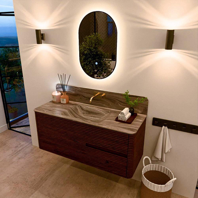 Mondiaz CIRO-DLUX Meuble de salle de bains - 120x45x50cm - Plan vasque solid surface Sombra - 1 lavabo au milieu - sans trous de robinet - 2 tiroirs - Ruby