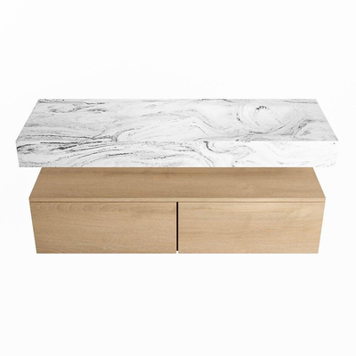 MONDIAZ ALAN - DLUX Ensemble de meuble de salle de bains - 130cm - meuble bas - chêne blanchi - 2 tiroirs - lavabo suspendu - vasque à droite - 0 trous de robinet - Glace