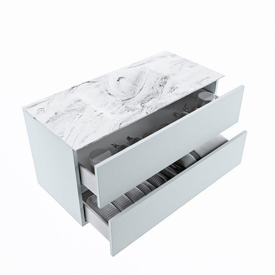 MONDIAZ VICA-DLUX Ensemble meuble de salle de bains - 100cm - meuble bas clay - 2 tiroirs - lavabo encastré cloud au milieu - sans trous de robinetterie - version haute 60cm - glace