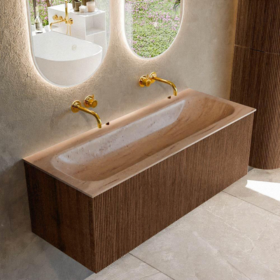 MONDIAZ KURVE-DLUX 120cm badmeubel kleur Walnut met 1 lade en 0 deuren. Wastafel BIG LARGE Midden zonder kraangat Saba.