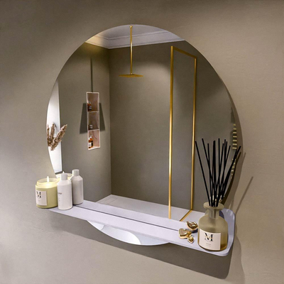 Mondiaz SPOT spiegel – Ø90 cm – met planchet – Cale (lichtgrijs)